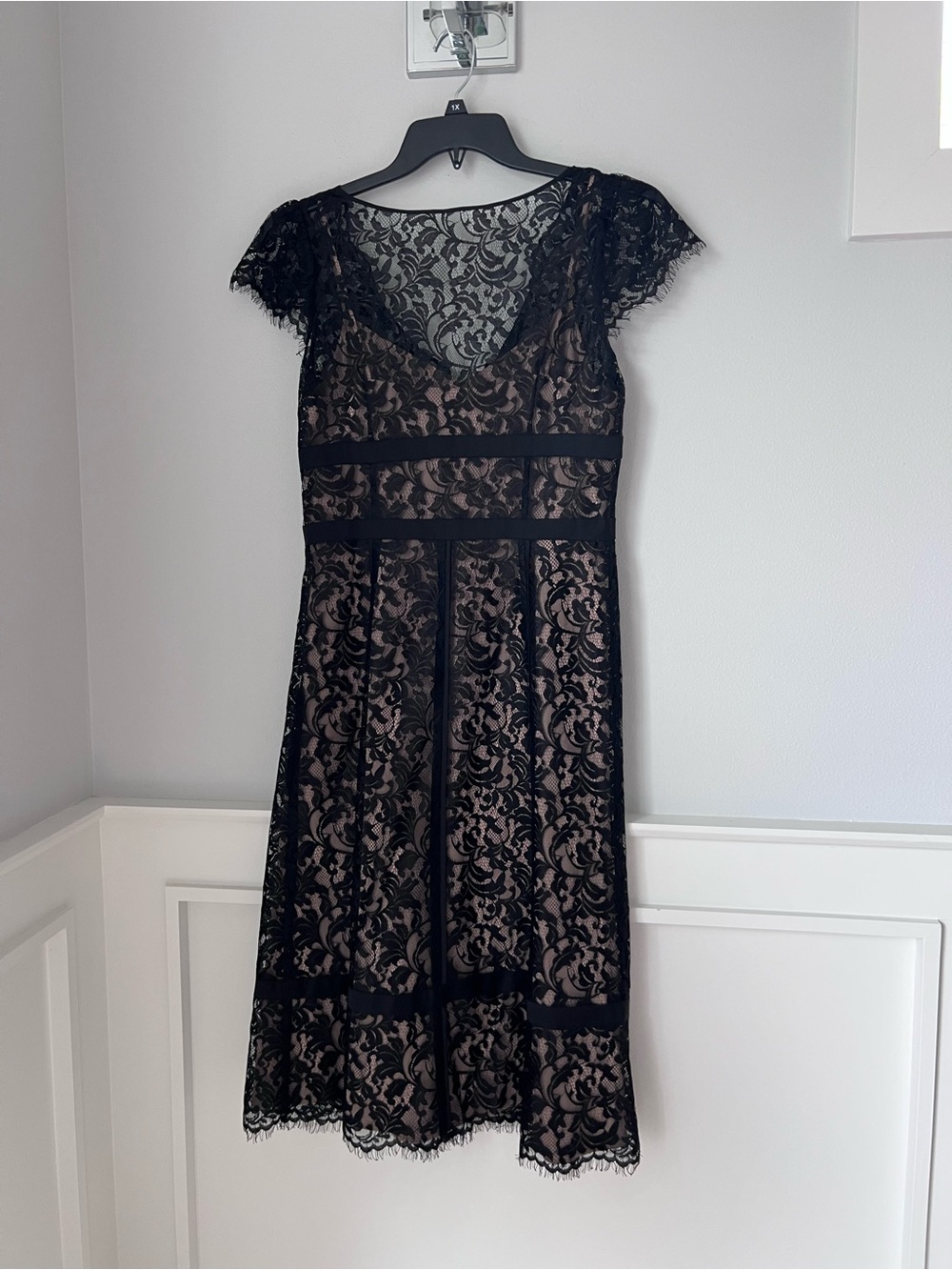 LOFT Black Lace Midi Dress with Nude Lining - Picture 7 of 13